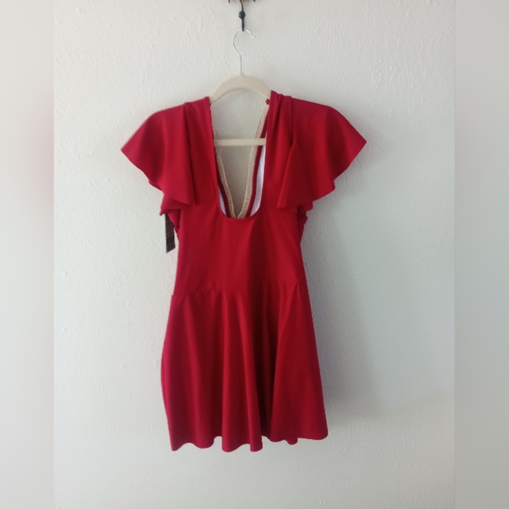 🆕 BLOOMING JELLY Scarlet Red Tummy Control Swim Dress | XXL NWT - Picture 6 of 8
